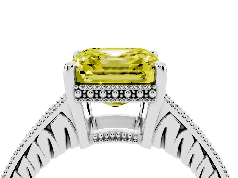 Asscher Cut Engraved Engagement Ring Setting for a Fancy Yellow Lab-Grown Diamond | Platinum