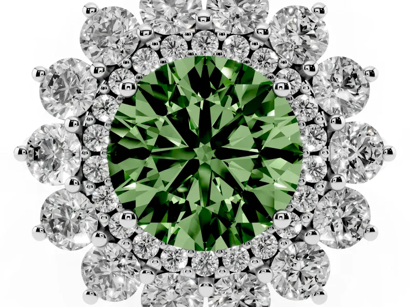 Round Floral Double Halo Engagement Ring Setting for a Fancy Green Lab-Grown Diamond | Plain Band | Platinum