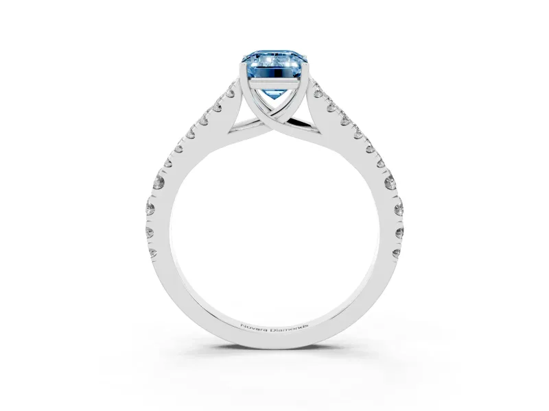 Emerald Cut Graduated Split Shank Engagement Ring Setting for a Fancy Blue Lab-Grown Diamond | Platinum