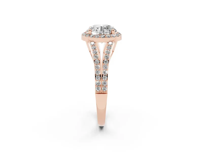 Round Halo Engagement Ring Setting | Pave Split Shank | Rose Gold