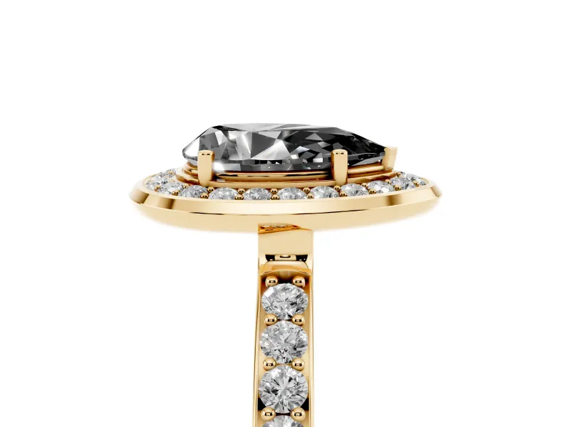 Pear-Shaped Bezel-Rim Halo Engagement Ring Setting for a Black Center | Pavé Band | Yellow Gold