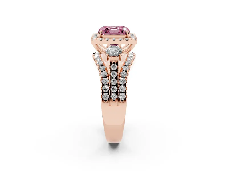 Asscher Cut Halo Split Shank Engagement Ring Setting for a Fancy Pink Lab-Grown Diamond | Round Side Stones | Rose Gold