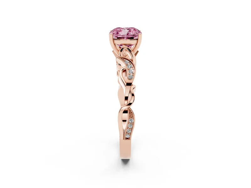 Cushion Cut Vine Engagement Ring Setting for a Fancy Pink Lab-Grown Diamond | Rose Gold