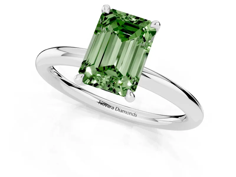 Emerald Cut Hidden Halo Ring Setting for a Fancy Green Lab-Grown Diamond | Sterling Silver