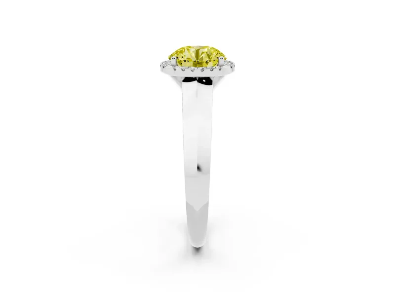 Fancy Yellow Round Cut Diamond Halo Ring Set in Platinum with Cathedral Band and Prong Setting