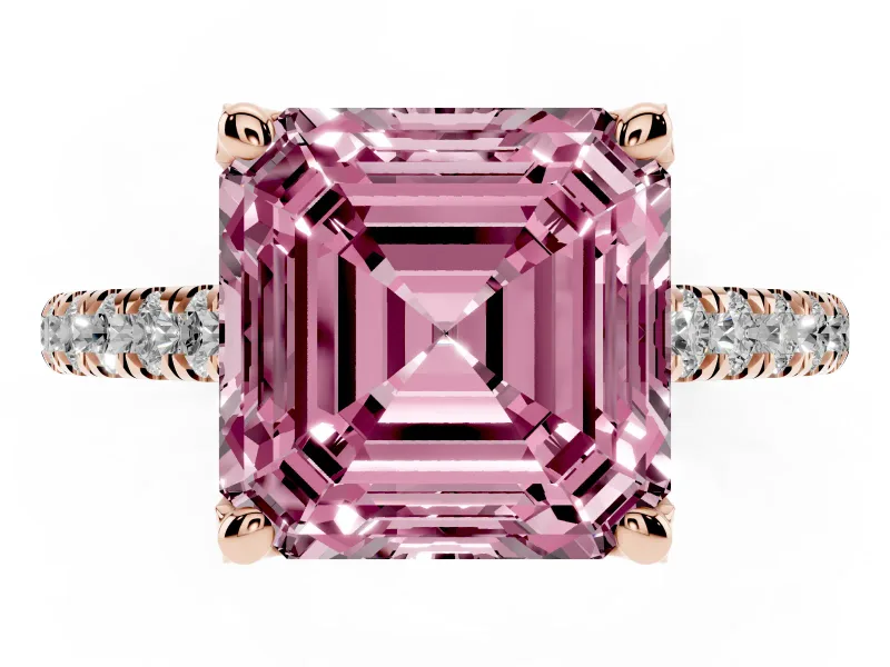 Asscher Cut Hidden Halo Pave Engagement Ring Setting for a Fancy Pink Lab-Grown Diamond | Claw Prongs | Rose Gold