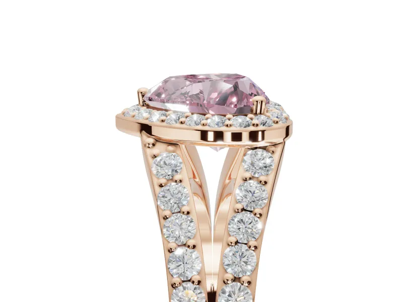 Heart-Shaped Halo Pavé Engagement Ring Setting for a Fancy Pink Lab-Grown Diamond | Narrow Split Shank | Rose Gold
