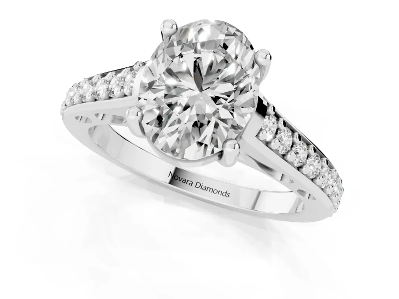 Oval Graduated Pave Cathedral Solitaire Engagement Ring Setting | Scroll Cut-Outs | Platinum