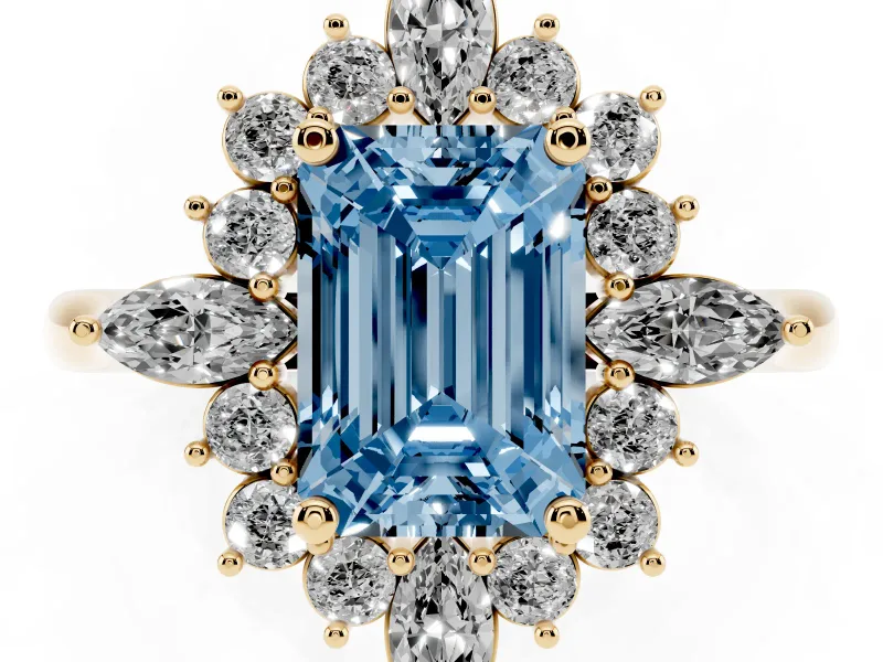 Emerald Cut Engagement Ring Setting for a Fancy Blue Lab-Grown Diamond | Yellow Gold - Design NV-24790