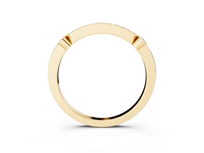 Round Diamond Pavé Bar Station Ring Set in Yellow gold with Channel Setting