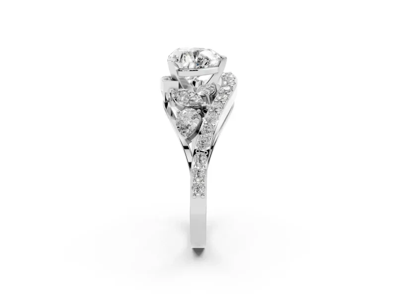 Heart-Shaped Bypass Pavé Engagement Ring Setting | Marquise and Pear Accents | Platinum