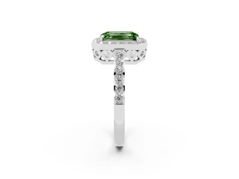 Emerald Cut Halo Engagement Ring Setting for a Fancy Green Lab-Grown Diamond | Sterling Silver - Design NV-24751