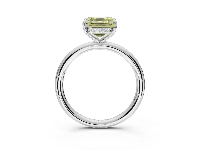 Asscher Cut Hidden Halo Ring Setting for a Fancy Yellow Lab-Grown Diamond | Platinum