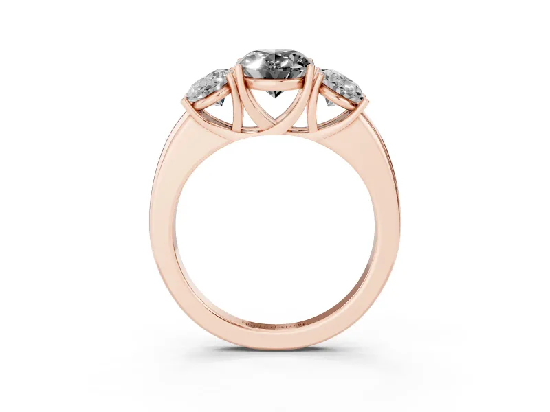 Fancy Black Oval Cut Diamond Three-Stone Ring Set in Rose gold with Bold Center and Classic Band
