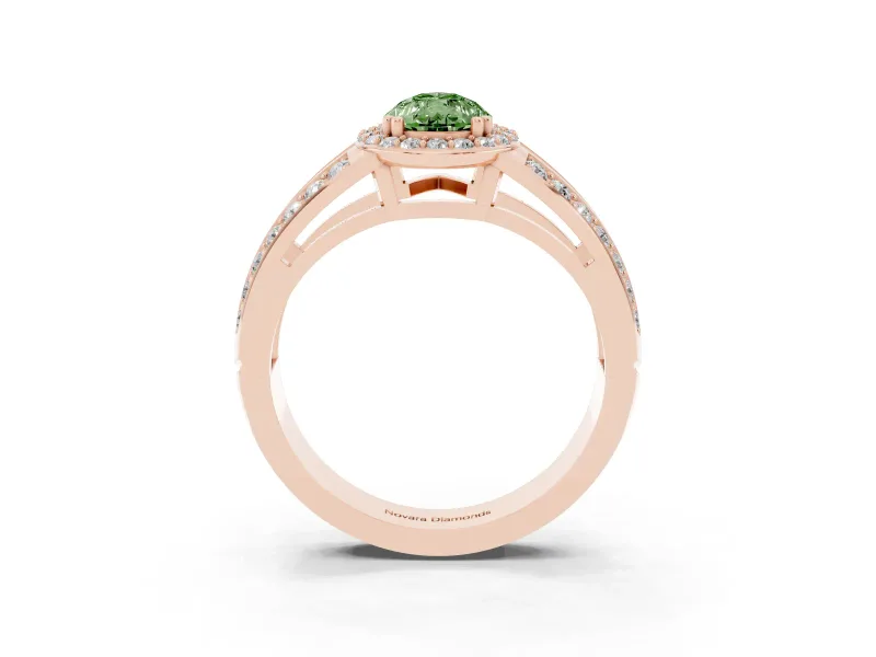 Pear-Shaped Halo Engagement Ring Setting for a Fancy Green Lab-Grown Diamond | Two-Row Pave Split Shank | Rose Gold