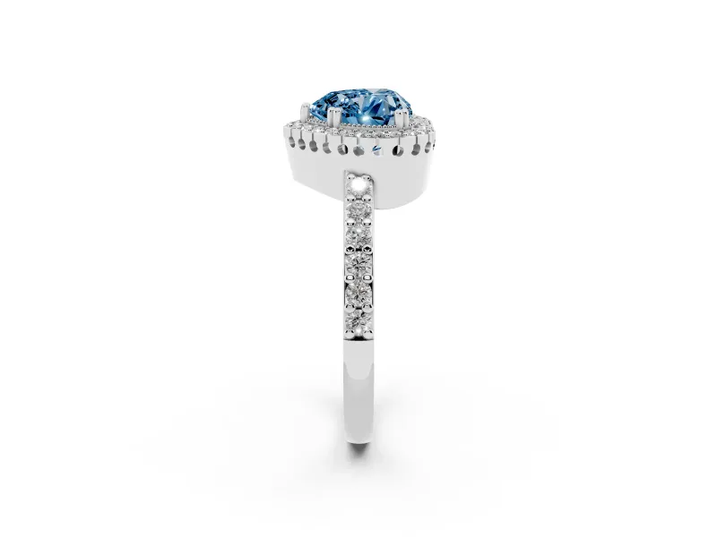 Heart-Shaped Halo Engagement Ring Setting for a Fancy Blue Lab-Grown Diamond | Sterling Silver - Design NV-24528