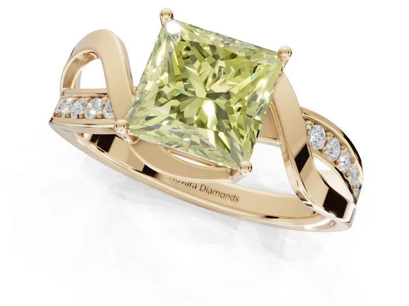 Princess Cut Bypass Solitaire Engagement Ring Setting for a Fancy Yellow Lab-Grown Diamond | Pavé Strands | Yellow Gold