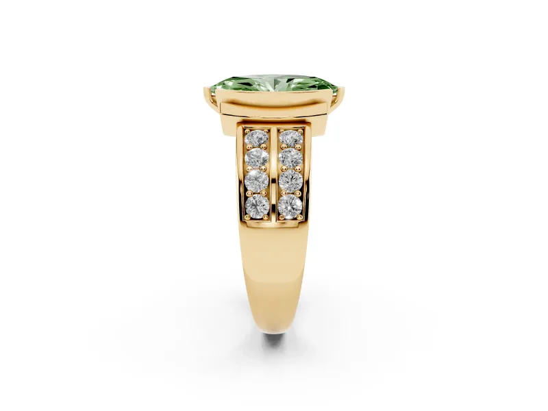 Marquise Half Bezel Engagement Ring Setting for a Fancy Green Lab-Grown Diamond | Double Row Channel Band | Yellow Gold