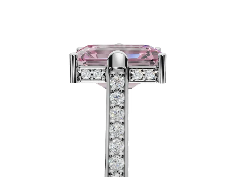 Emerald Cut Vintage Cathedral Engagement Ring Setting for a Fancy Pink Lab-Grown Diamond | Carved Band | Platinum