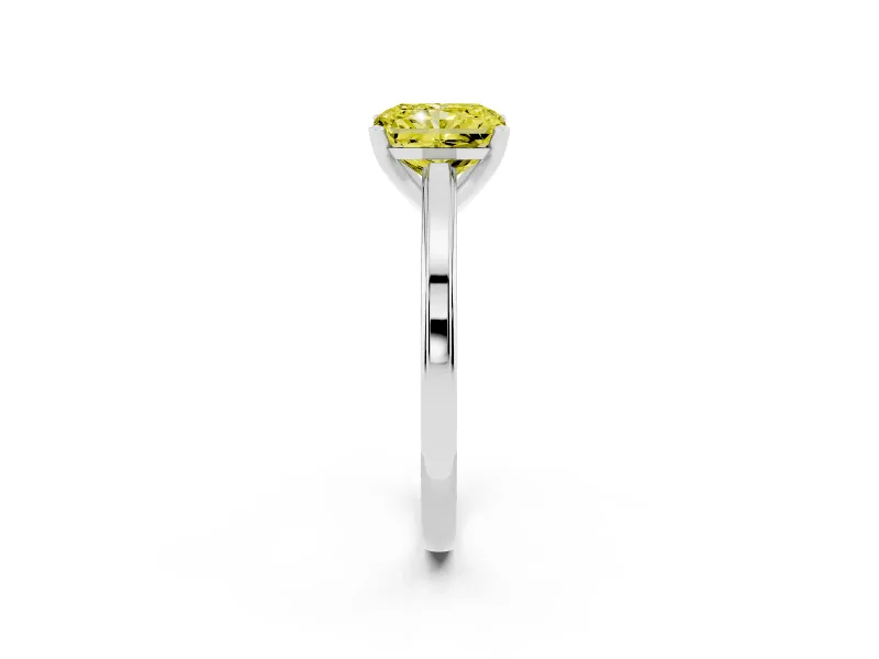 Fancy Yellow Radiant Cut Diamond Solitaire Ring Set in White gold with Prong Setting and Classic Band