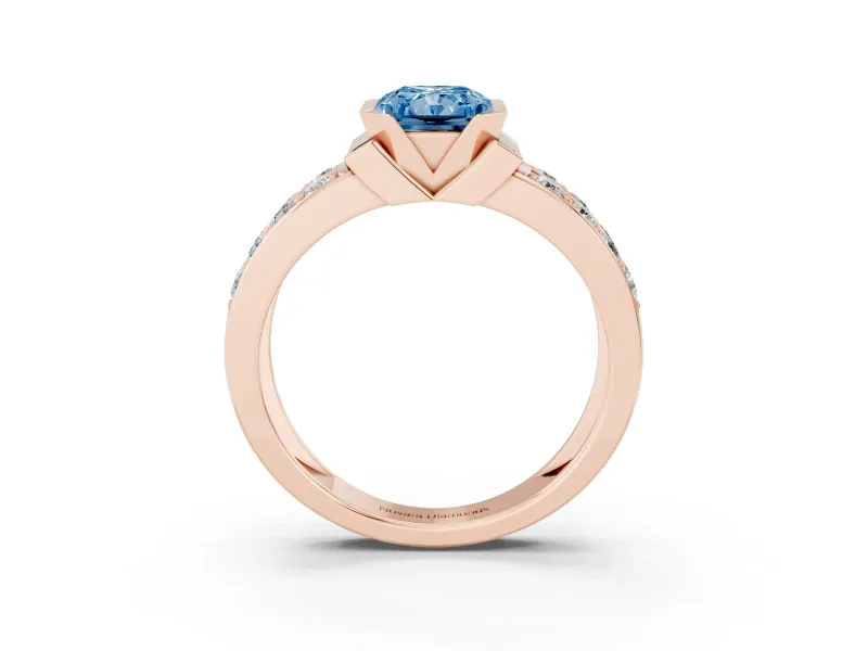Radiant Cut Half Bezel Engagement Ring Setting for a Fancy Blue Lab-Grown Diamond | Double Row Channel Band | Rose Gold