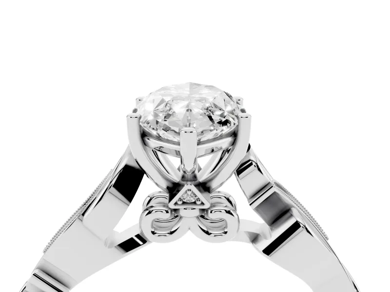 Marquise Vintage Vine Solitaire Engagement Ring Setting | Milgrain Leaves | White Gold