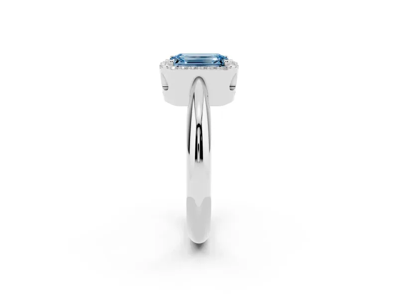 Emerald Cut Halo Engagement Ring Setting for a Fancy Blue Lab-Grown Diamond | Plain Band | Platinum