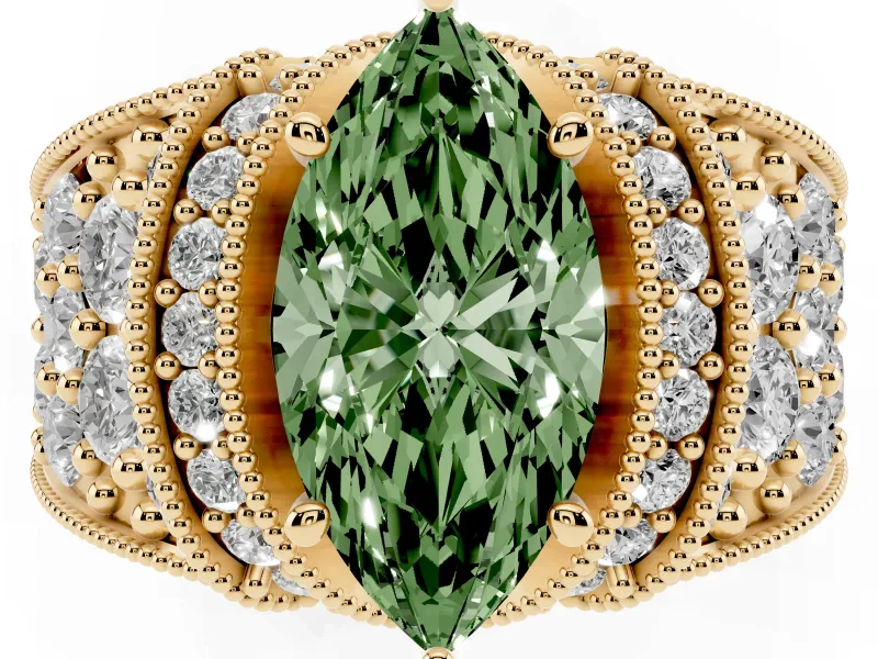 Marquise Vintage Pave Engagement Ring Setting for a Fancy Green Lab-Grown Diamond | Milgrain Edges | Yellow Gold