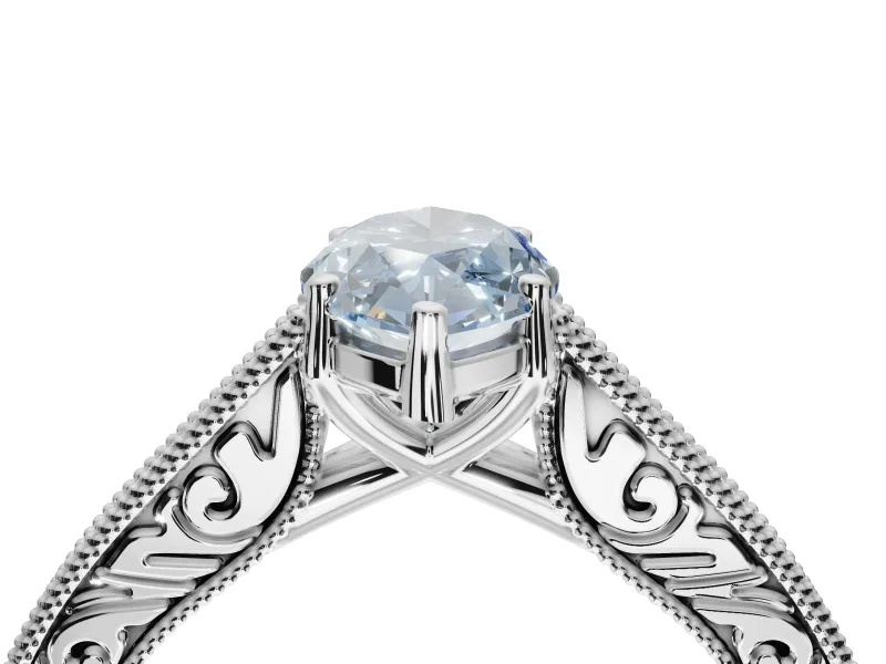 Marquise Vintage Engraved Pavé Engagement Ring Setting for a Fancy Blue Lab-Grown Diamond | Milgrain Edges | Platinum