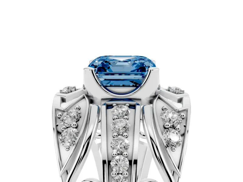 Asscher Cut Art Deco Graduated Engagement Ring Setting for a Fancy Blue Lab-Grown Diamond | Platinum