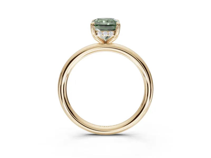 Radiant Cut Hidden Halo Ring Setting for a Fancy Green Lab-Grown Diamond | Yellow Gold