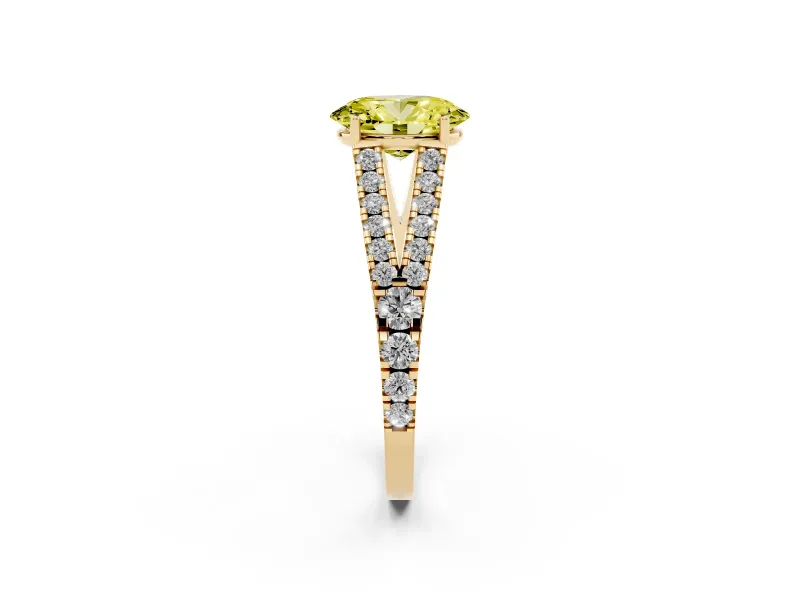 Oval Graduated Split Shank Engagement Ring Setting for a Fancy Yellow Lab-Grown Diamond | Yellow Gold