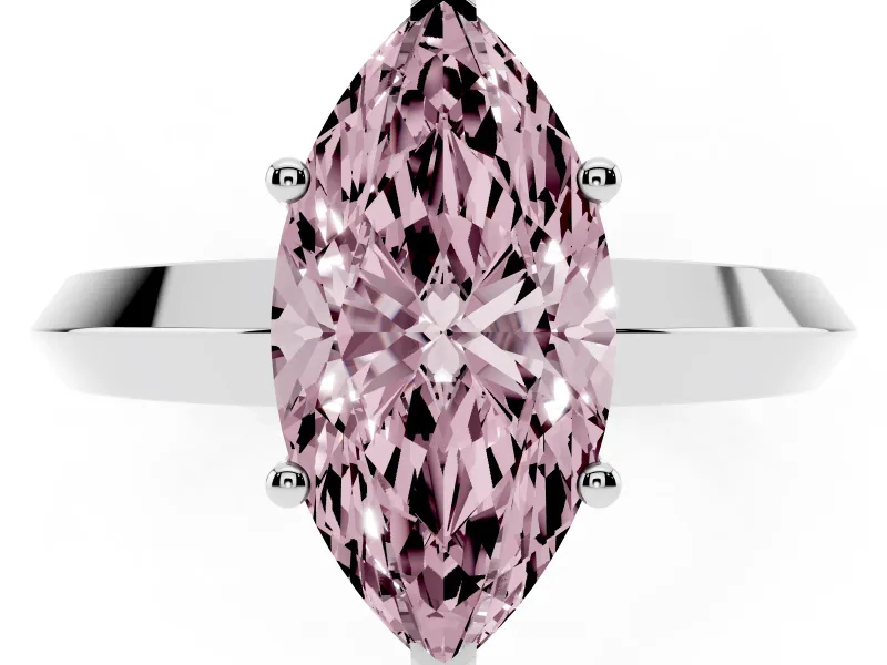 Fancy Pink Marquise Cut Diamond Solitaire Engagement Ring Set in Silver with Flat Band and Prong Setting