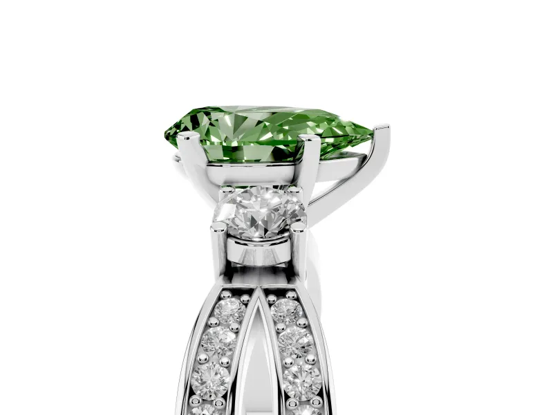 Fancy Green Three-Stone Pear Cut Diamond Twist Band Ring Set in Silver with Pavé Accents and Prong Setting