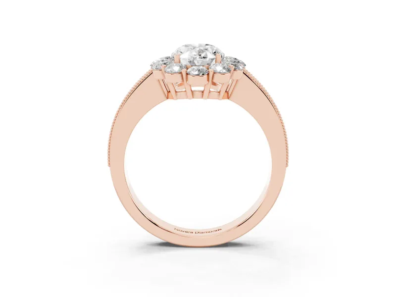 Oval Vintage Halo Engagement Ring Setting | Milgrain Channel Band | Rose Gold