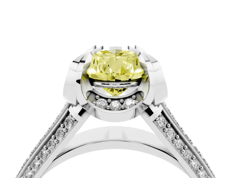 Pear-Shaped Hidden Halo Engagement Ring Setting for a Fancy Yellow Lab-Grown Diamond | Triple Row Pavé Band | White Gold