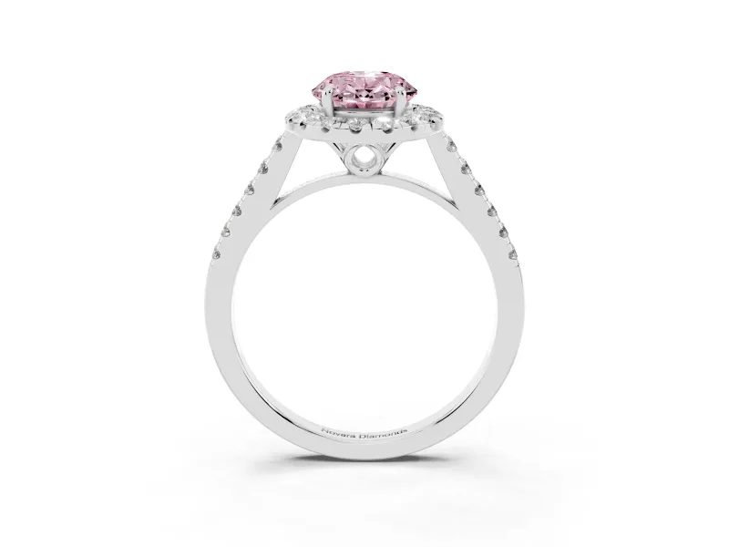 Oval Raised Halo Engagement Ring Setting for a Fancy Pink Lab-Grown Diamond | Pave Band | White Gold