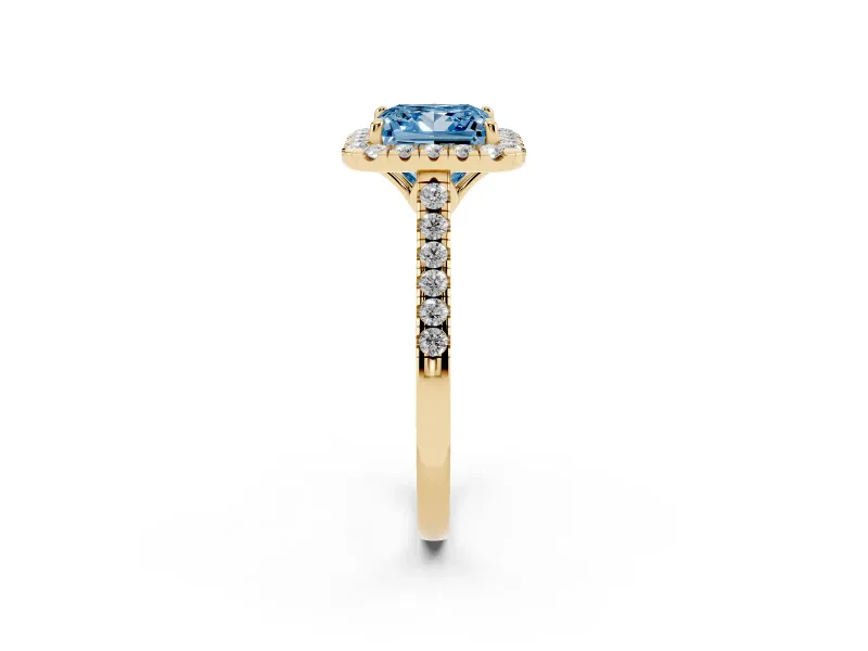 Princess Cut Raised Halo Engagement Ring Setting for a Fancy Blue Lab-Grown Diamond | Yellow Gold