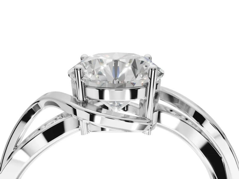 Round Bypass Solitaire Engagement Ring Setting | Pavé and Plain Strands | Platinum