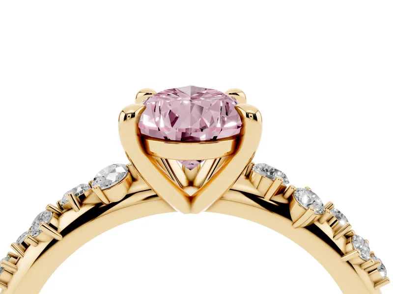 Pear-Shaped Graduated Engagement Ring Setting for a Fancy Pink Lab-Grown Diamond | Yellow Gold