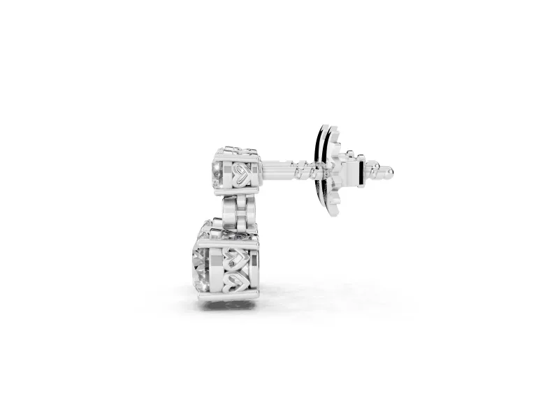 Round Lab-Grown Diamond Two Stone Drop Earrings | Bezel Accent Link | Platinum