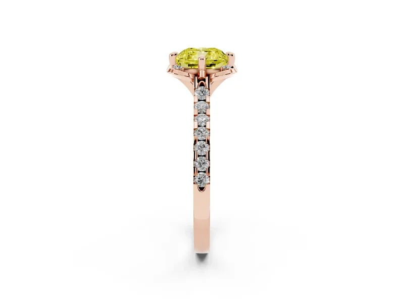 Cushion Cut Floral Petal Engagement Ring Setting for a Fancy Yellow Lab-Grown Diamond | Petal Accents | Rose Gold