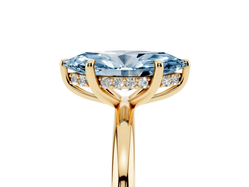 Marquise Hidden Halo Ring Setting for a Fancy Blue Lab-Grown Diamond | Yellow Gold
