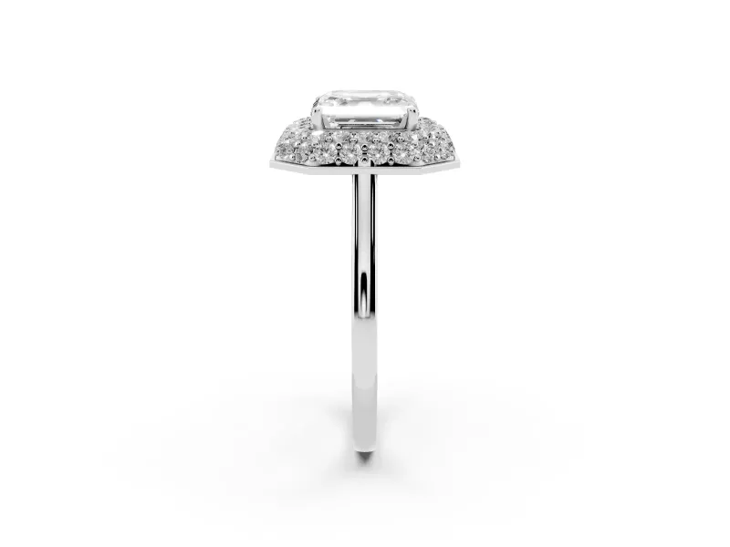 Asscher Cut Pave Halo Engagement Ring Setting | Slim Plain Band | Platinum