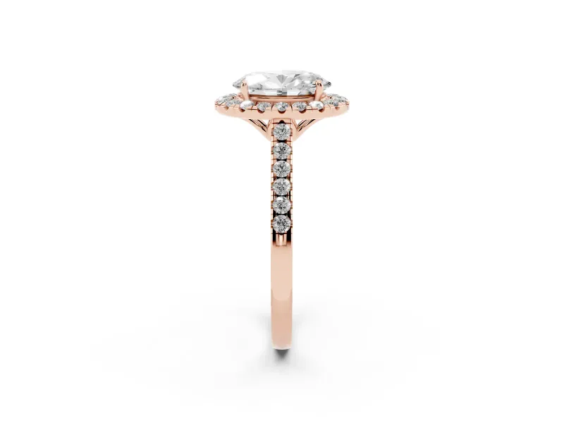Oval Raised Halo Engagement Ring Setting | Pave Band | Rose Gold