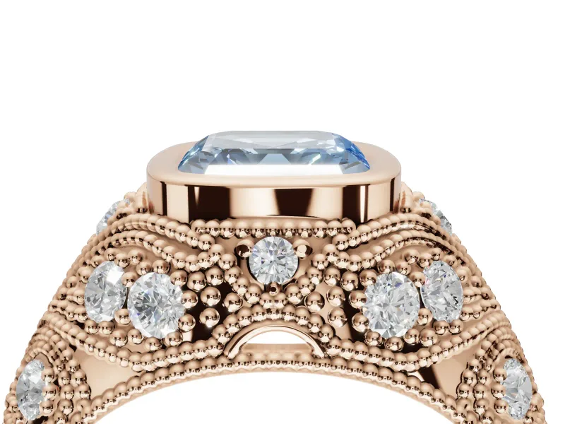 Asscher Cut Vintage Bezel Engagement Ring Setting for a Fancy Blue Lab-Grown Diamond | Rose Gold