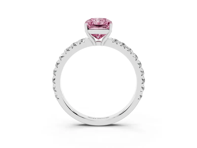 Radiant Cut Pave Solitaire Engagement Ring Setting for a Fancy Pink Lab-Grown Diamond | Shared Prong Band | Platinum