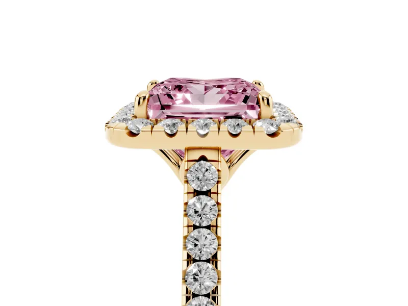 Princess Cut Raised Halo Engagement Ring Setting for a Fancy Pink Lab-Grown Diamond | Yellow Gold