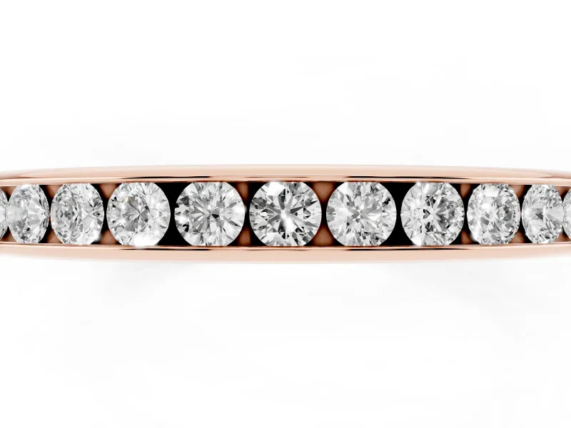 Round Diamond Everyday Comfort Fit Band Set in Rose gold with Aligned Channel Row