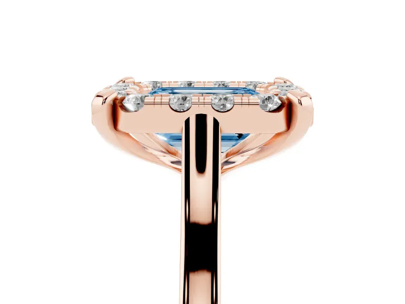 Emerald Cut Claw Corner Halo Engagement Ring Setting for a Fancy Blue Lab-Grown Diamond | Slim Plain Band | Rose Gold